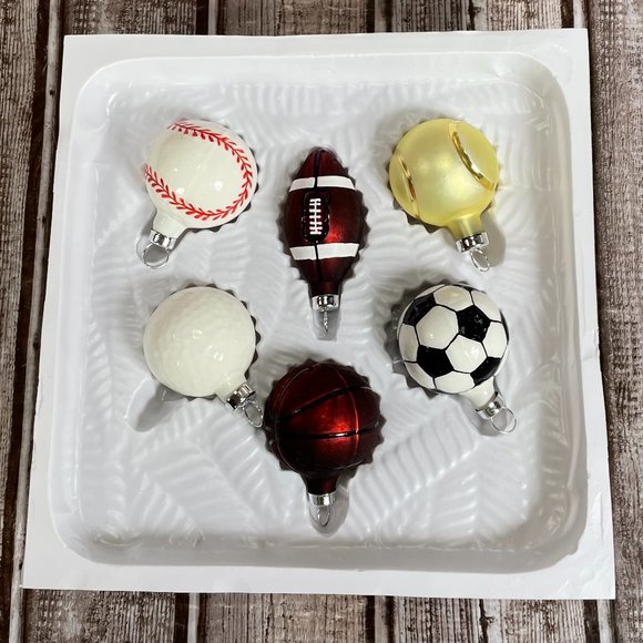 Bradford's Christmas Trimmeries 6 Hand Crafted Glass Sports Ball Ornaments Xmas - Picture 2 of 5